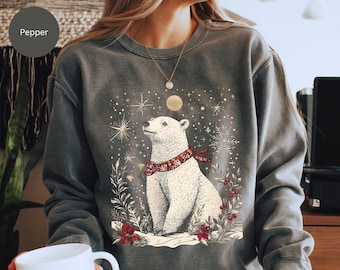 Sweat-shirt de Noël Ours Polaire Pull Ours des Neiges pour les fêtes d'hiver