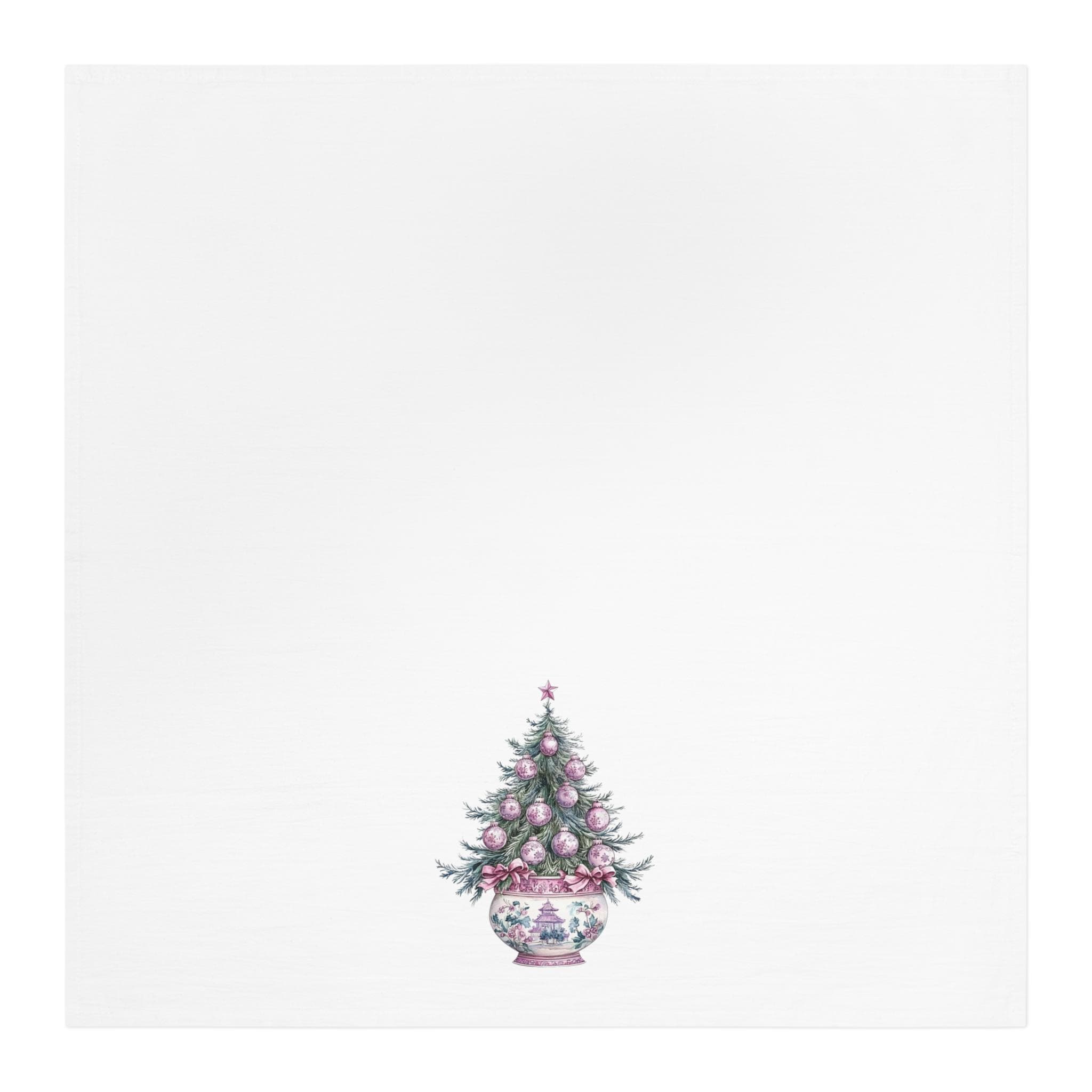 Pink Chinoiserie Christmas Tree Kitchen Towel Pink Coquette Bow Chinoiserie Pagoda Cotton Tea Towel Decorative Hand Towel Christmas Gift