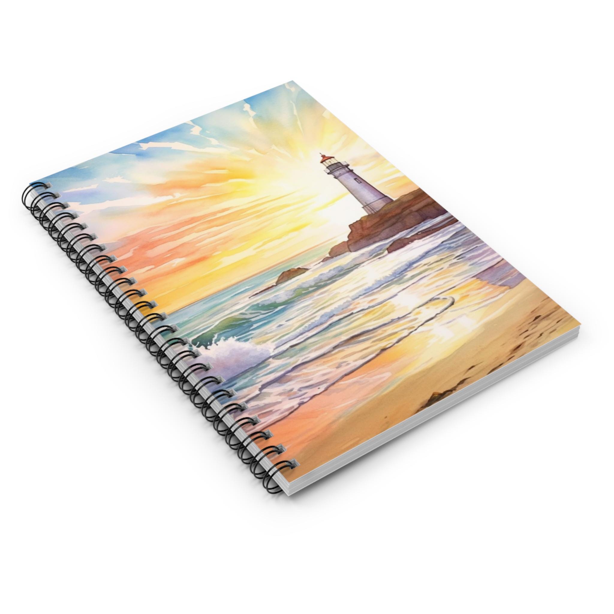 Lighthouse Beach Scene Spiral Notebook Sunny Seaside Journal - Etsy