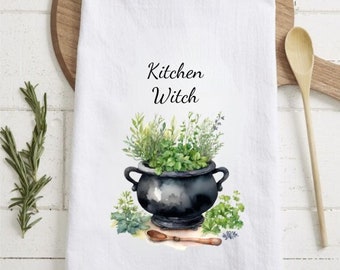 Kitchen Witch Tea Towel Kitchen Witch Decor Cauldron Gift for Witch Herb Gifts for Witch Kitchen Cooking Towel Kitchen Decor for Hostess