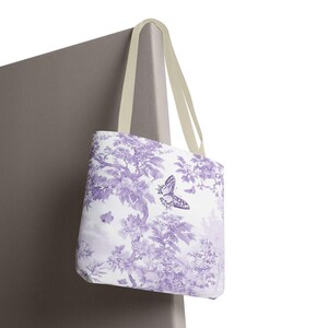 Purple Toile Butterfly Garden Tote Bag Elegant Women's Carryall image 7