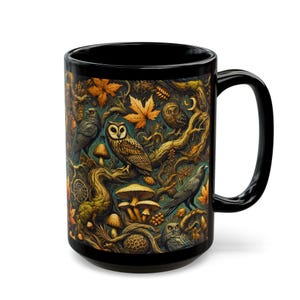 Tazza da caffè Goblincore, Dark Academia, Gufo, Corvo, Fungo, Foresta