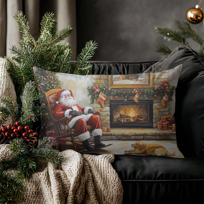LaurelandOliveCo Santa Christmas Lumbar Pillow - Thumbnail 4