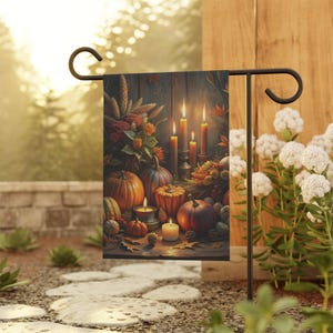 Dark Autumn Floral Garden Flag Thanksgiving Pumpkin Porch Decor image 6