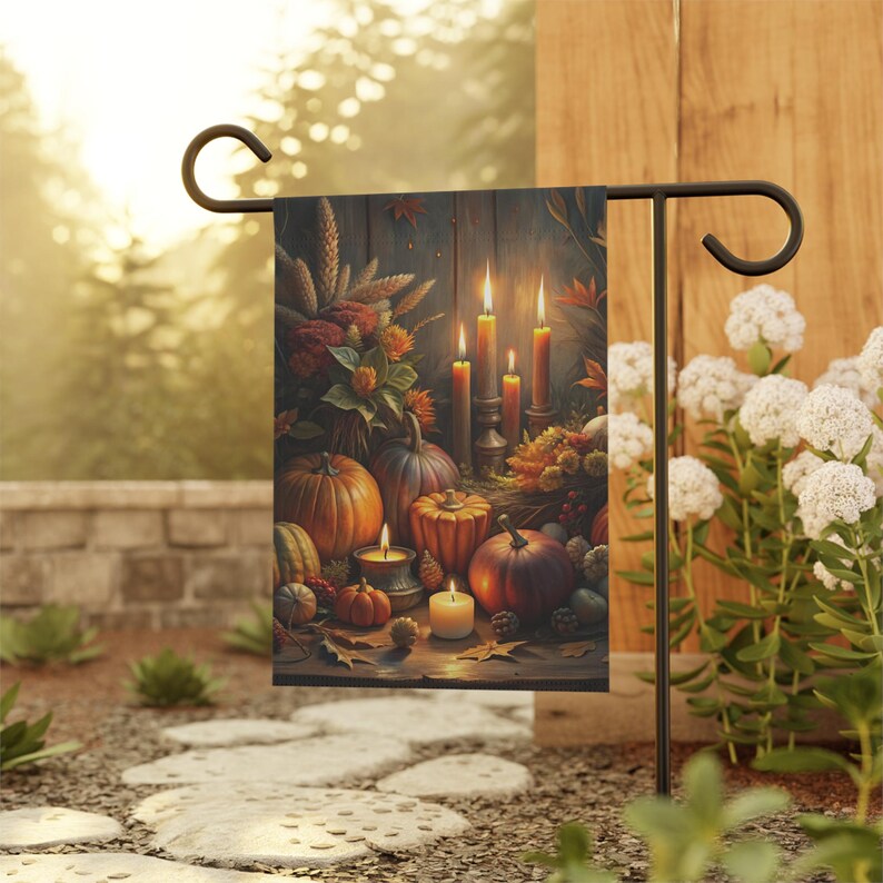 Dark Autumn Floral Garden Flag Thanksgiving Pumpkin Porch Decor image 6