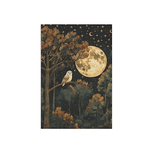 Bandera de jardín con búho nocturno y luna llena melancólica, decoración otoñal para patio o bosque (12x18) imagen 6