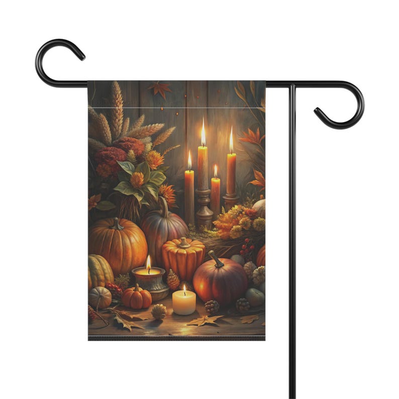 Dark Autumn Floral Garden Flag Thanksgiving Pumpkin Porch Decor image 4