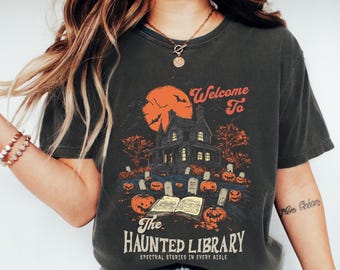 Haunted Library Spooky Readers Shirt Halloween Graveyard Book Lovers Gothic Inspired Librariancore Tshirt For Spooky Season Book Nerd Tee