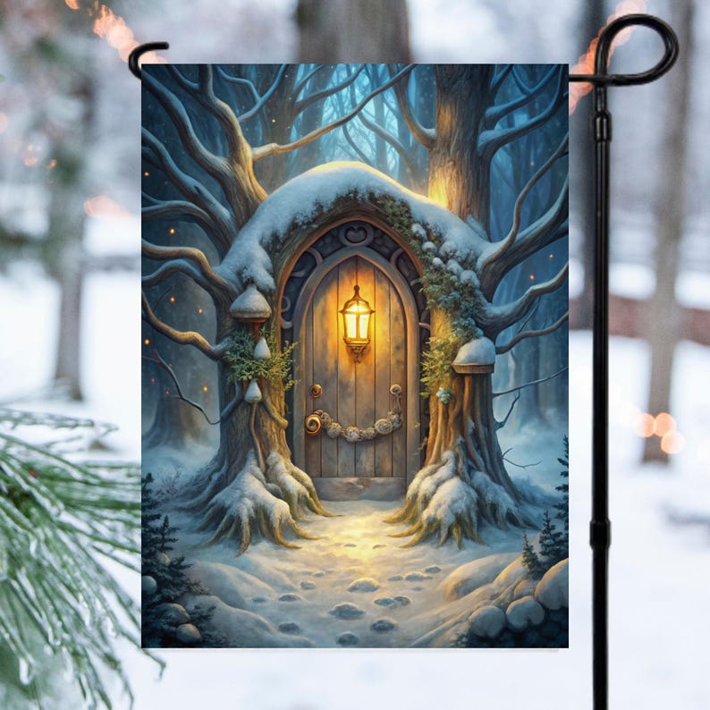 Winter Wonderland Fairy Door Garden Flag Magical Forest House Banner - Etsy