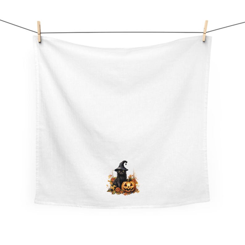 Black Cat Halloween Kitchen Towel Witch Cat & Pumpkin Decor image 4