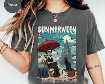 Summerween Comfort Colors T-Shirt Funny Spooky Skeleton Tee