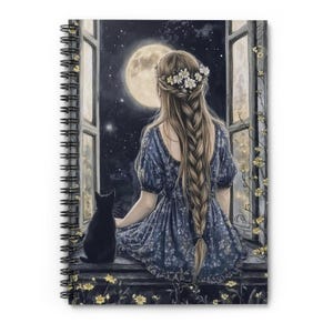 Quaderno con gatto nero e luna stellata, diario celeste fantasioso