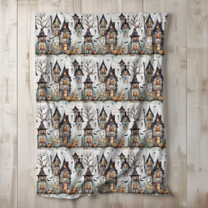 Haunted Houses Throw Blanket Spooky Halloween Home Decor