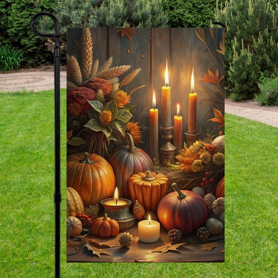 Dark Autumn Floral Garden Flag Thanksgiving Pumpkin Porch Decor