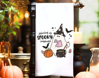Spooky Sheet Ghost Cotton Kitchen Towel Decorative Witchy Halloween Tea Towel Gift