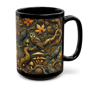 Goblincore Coffee Mug Dark Academia Owl Crow Mushroom Forest Cup