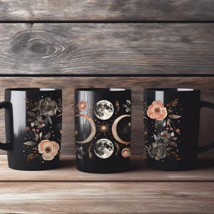Blommig trippelmåne kaffemugg himmelsk guldstjärnor häxig kosmisk kopp