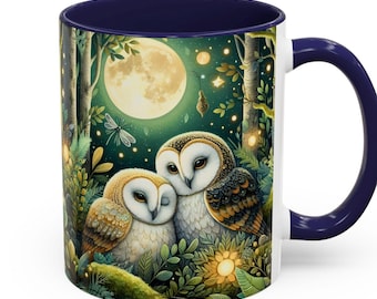 Whimsical Moon Owl Couple Mug Mystical Fairy Forest Magical Night Owls Tea Cup