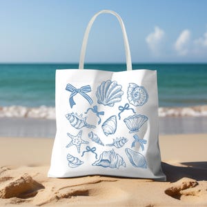 Weiche Blau Coquette Strandtasche Tote Muscheln Band Bögen Preppy Strand Carryall Pool Mädchen Strand Reise Tote Meer Liebhaber Niedlich Ozean Tasche Geschenk