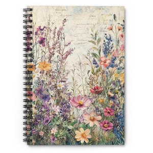 Vintage Wildflower Field Journal French Floral Spiral Notebook