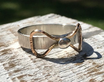 Hammered Tree Bark Ring Sterling Silver Bow