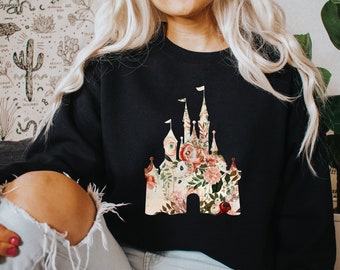 Bloemen Disney Castle Hoodie | Disneyland Vakantie Sweatshirt | Mickey Shirt | Schattig Disney Kasteel Shirt | Disney Wereld