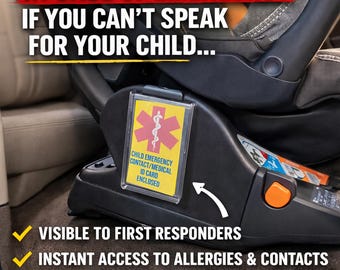 Emergency Car Seat ID Sticker, Baby Medical Alert Card, Child Emergency Contact, Infant ICE Tag, Car Seat Safety Sticker, Baby Shower Gift