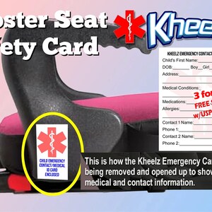 Booster Seat Safety Sticker, Child Seat ID Sticker, Booster Seat ID Sticker, Child I.C.E. Car Seat Card, In Case of Emergency Child Card