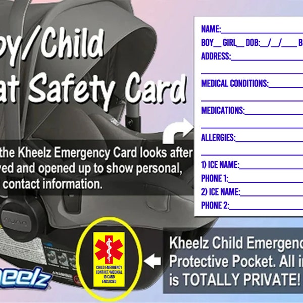 Emergency Car Seat Sticker, Baby Seat ID Sticker, Car Seat ID Sticker, Infant I.C.E. Car Seat Sticker, Medical Alert Infant ICE Card