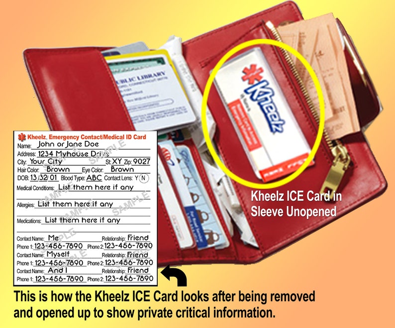 Medical Alert In Case of Emergency Wallet ICE Card Medical Alert ID Card Medical Sticker Medical Card Diabetic Food Allergy ID Card in Purse image 1