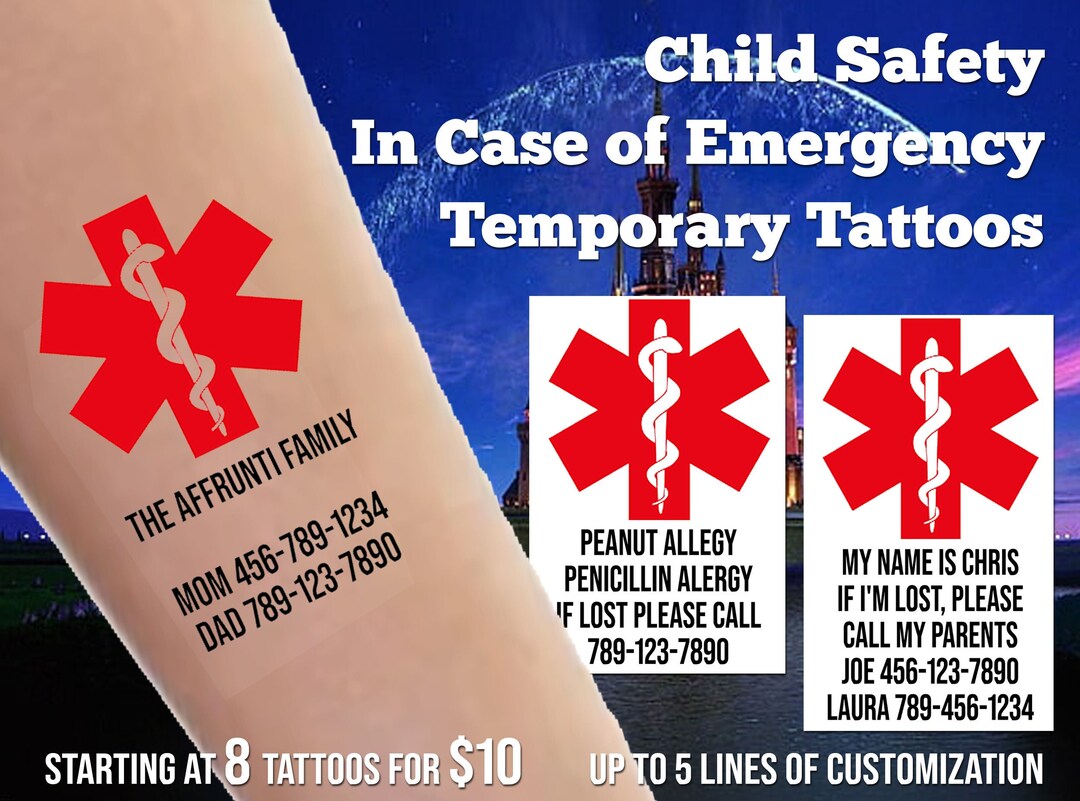 Child Safety Tattoo, If Lost Please Call Tattoo, Emergency Contact