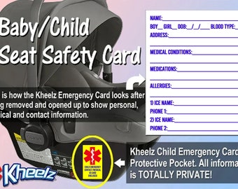 Baby Car Seat Emergency ICE Card: Medical Alert Safety Sticker