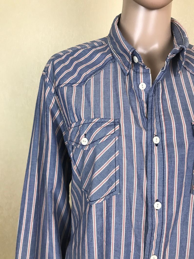 Men/'s Striped Shirt with Long Sleeves Casual Cotton Shirt 90s Vintage Size L