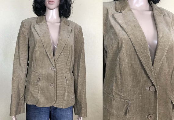 90s, Beige Jacket, Beige Corduroy Blazer, Velvet J