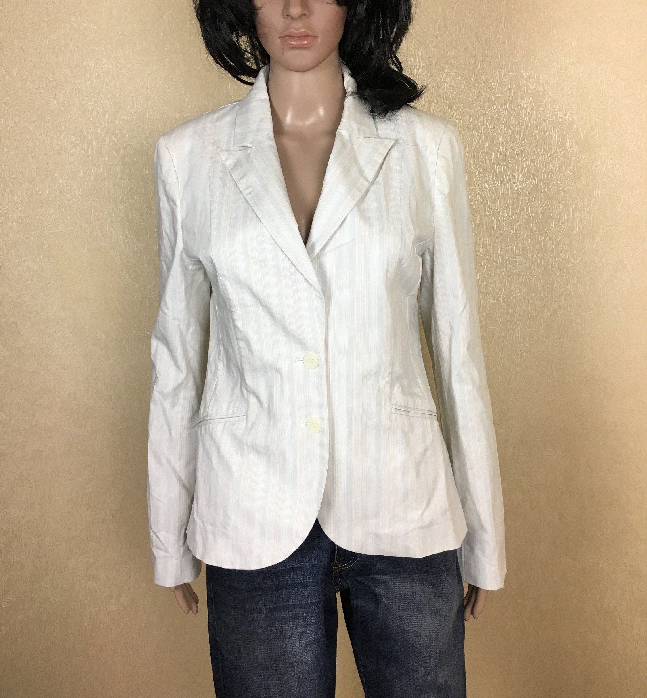 Women's White Striped Blazer Vintage 90s Size M - Etsy