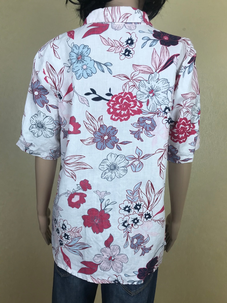 Plus Size Women/'s Floral Linen Shirt by BONITA 90s Vintage Size XL