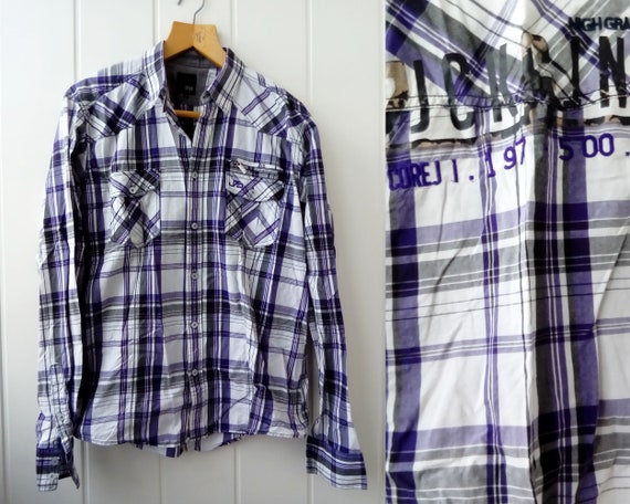 Violet White Checkered Shirt 90s Checkered Shirt L