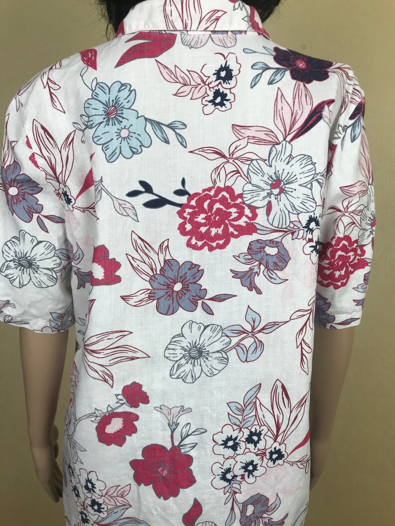 Plus Size Women/'s Floral Linen Shirt by BONITA 90s Vintage Size XL