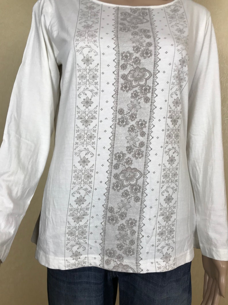 Women's Floral Cotton Blouse Round Neck Long Sleeve Top Etsy