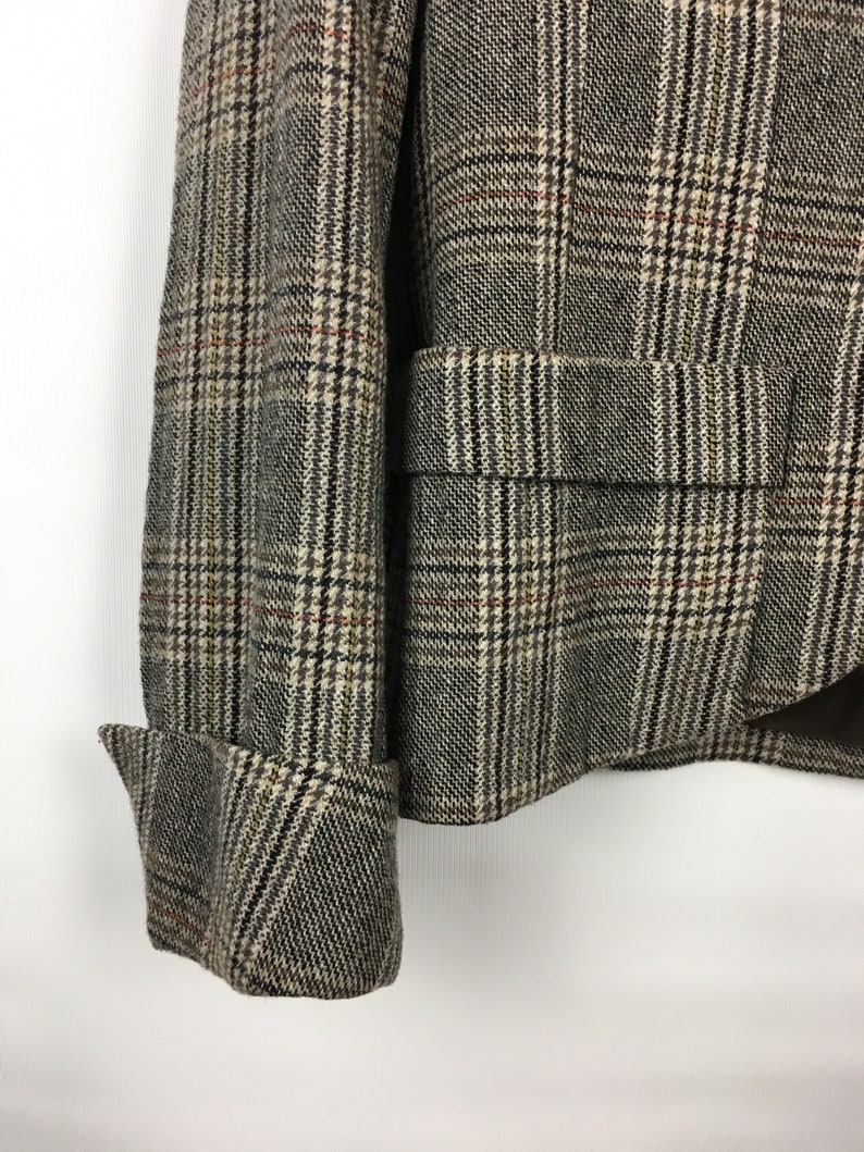 One Button Check Jacket Brown Jacket Vintage 80s. Size 8 US Women/'s Plaid Wool Jacket