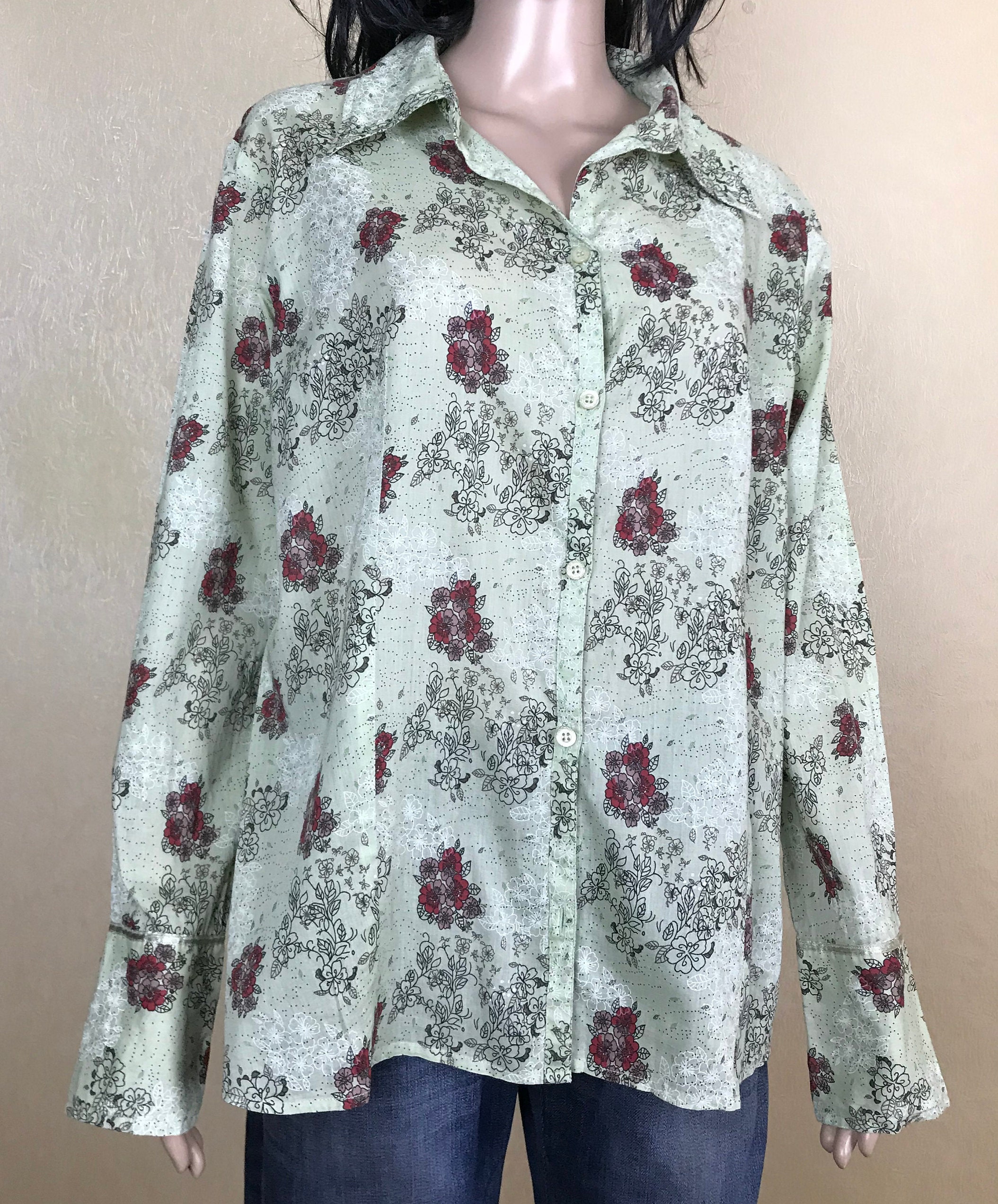 Plus Size Floral Cotton Blouse by GIN TONIC 90s vintage Size | Etsy