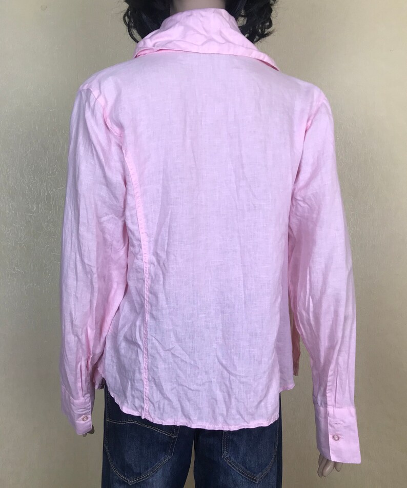 Linen Jabot Shirt Pink Linen Blouse 90s Great Condition Size L Simple Linen Blouse Summer Blouse