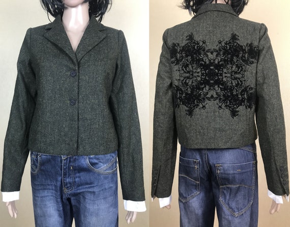 Women's Gray Wool Cropped Blazer by NU, 90s Vintag