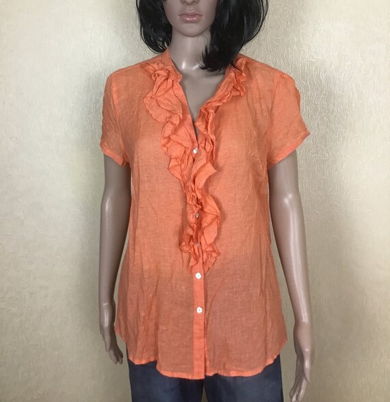 orange ruffle blouse