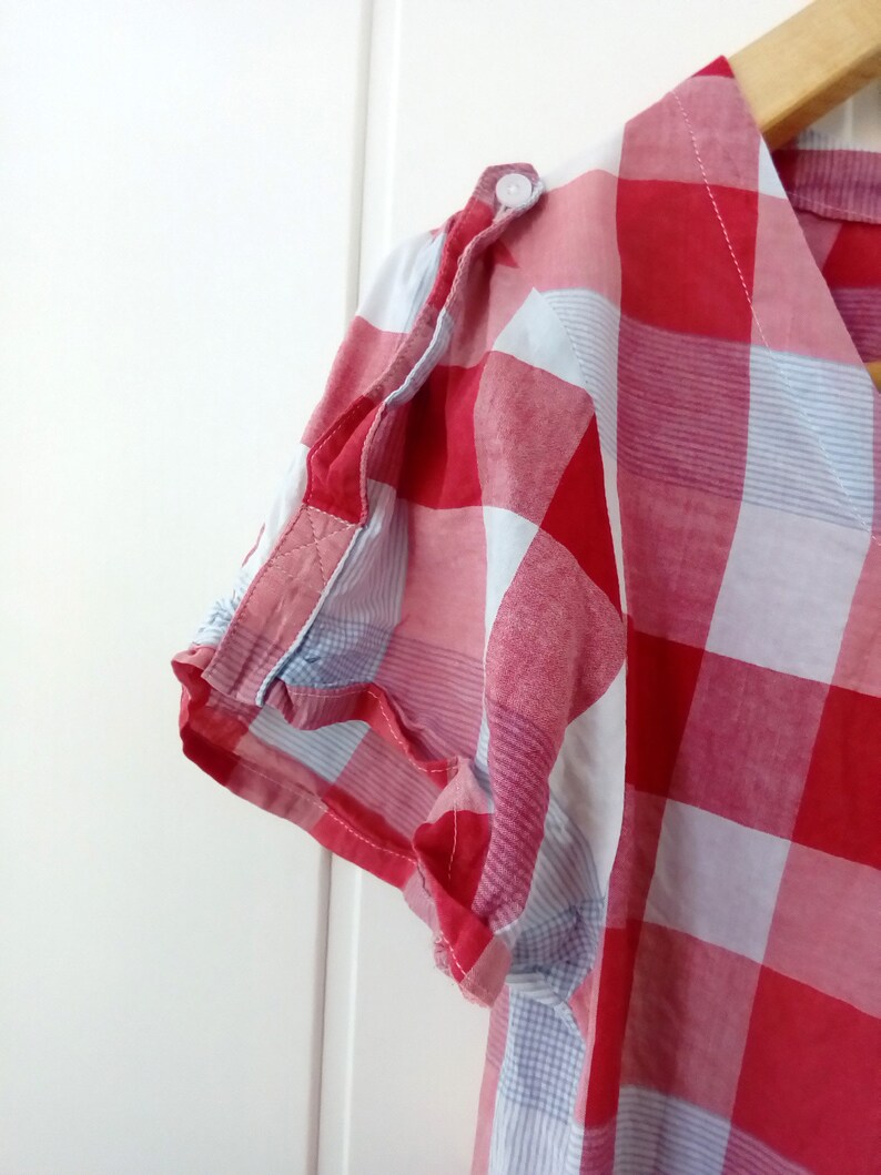 Red Blouse Summer Blouse Women/'s Blouse Short Sleeve Vintage White Blouse 1990/'s Cotton Blouse Vintage Blouse 90/'s Retro Blouse Women/'s Tops