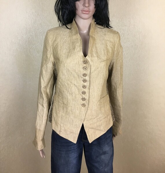 Beige Linen Jacket, Yellow Cropped Jacket, Linen B