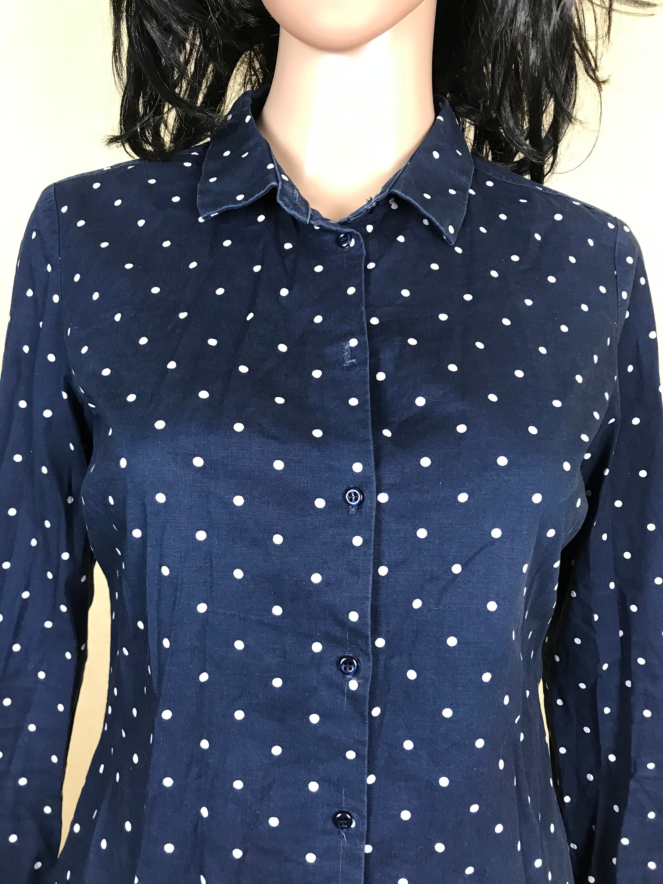 Women's Blue Polka Dot Cotton Shirt Vintage 90s Size M - Etsy