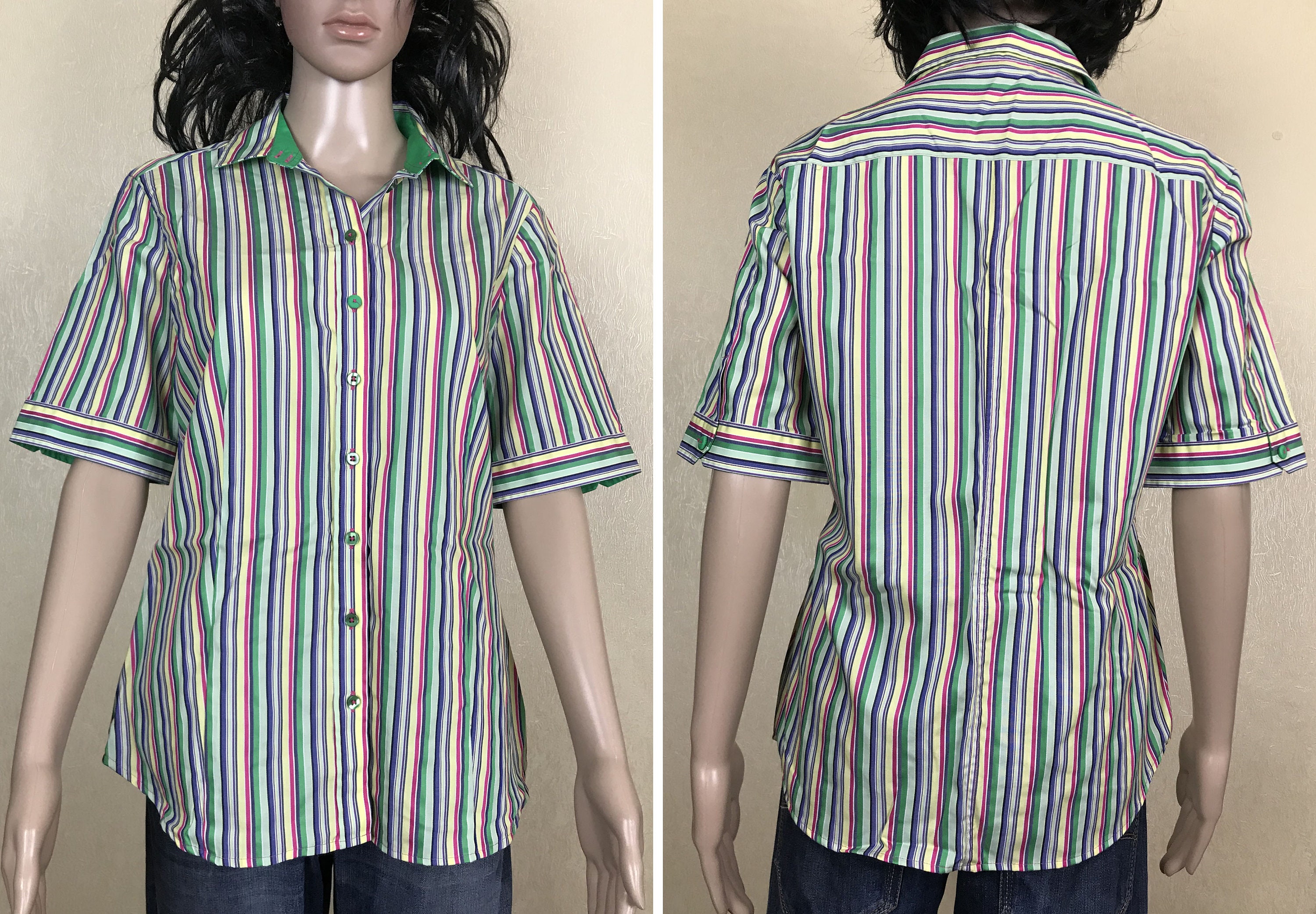 Women's Shirt by Eterna Color Strip Shirt Cotton Blouse Etsy