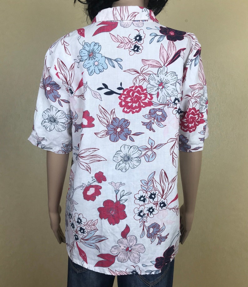Plus Size Women/'s Floral Linen Shirt by BONITA 90s Vintage Size XL