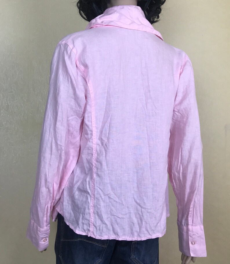 Linen Jabot Shirt Pink Linen Blouse 90s Great Condition Size L Simple Linen Blouse Summer Blouse